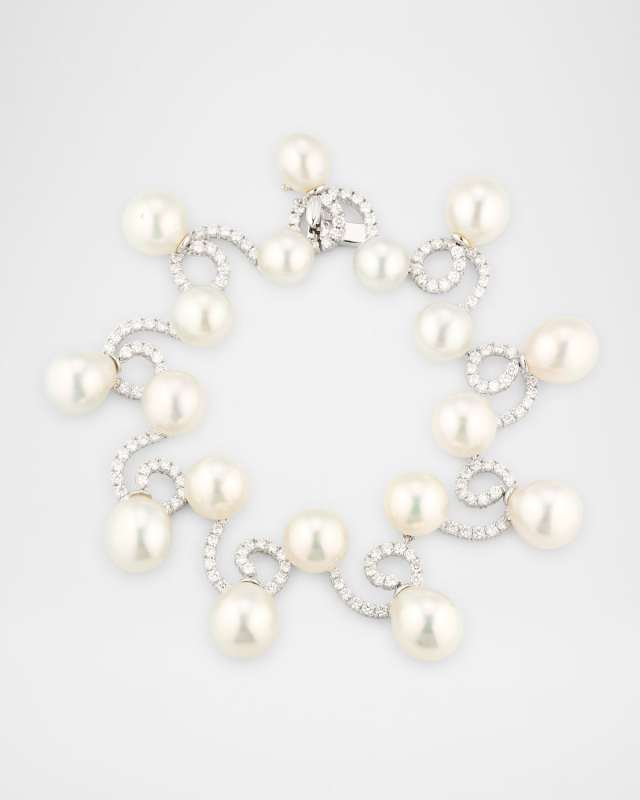 18K White Gold South Sea Pearl and Diamond Bracelet